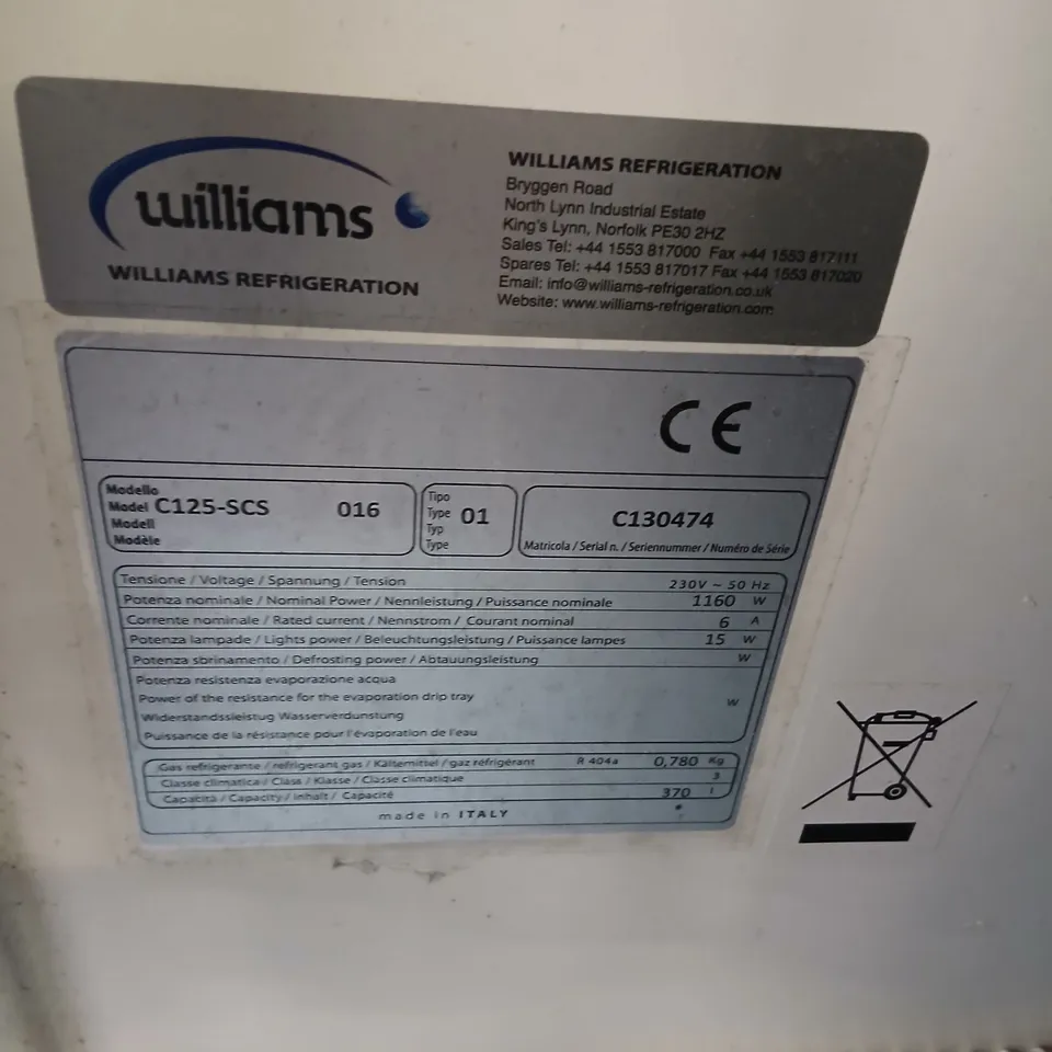 WILLIAMS GEM C125-SCS DISPLAY REFRIGERATOR CABINET