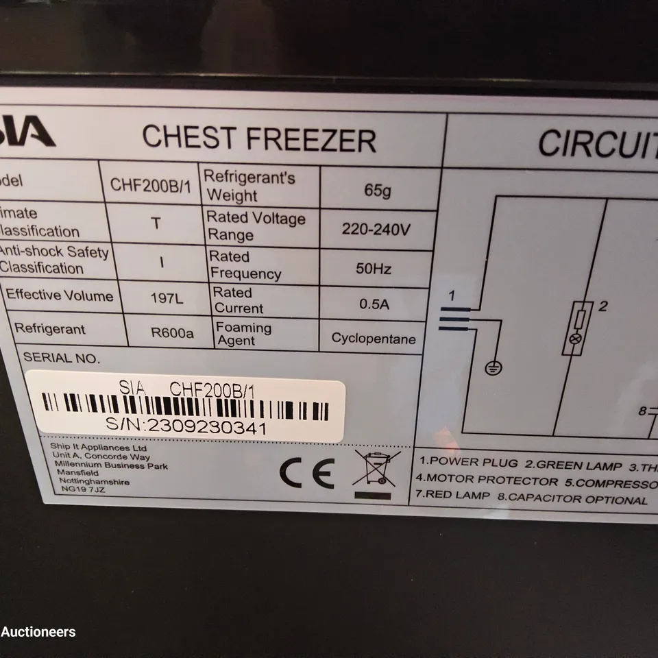 SIA CHEST FREEZER 179L MATT BLACK Model CHF200B/1