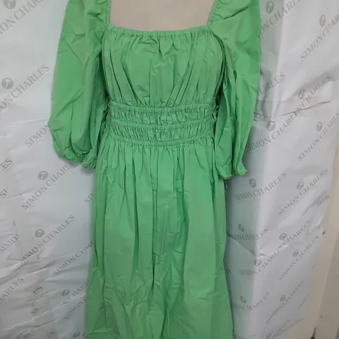 NOBODY'S HILD PUFF SLEEVE TIE WAIST MIDI DRESS IN GREEN SIZE 10