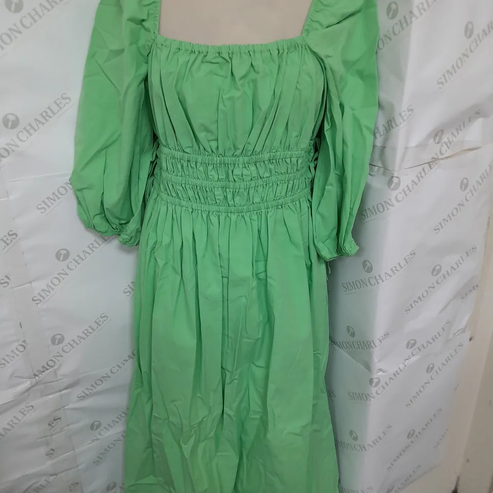 NOBODY'S HILD PUFF SLEEVE TIE WAIST MIDI DRESS IN GREEN SIZE 10