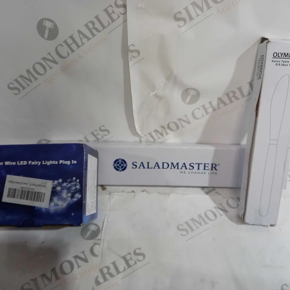 APPROX 15 HOUSEHOLD ITEMS TO INCLUDE DINING KNIVES, SALADMASTER KNIFE, LED LIGHT ROPE