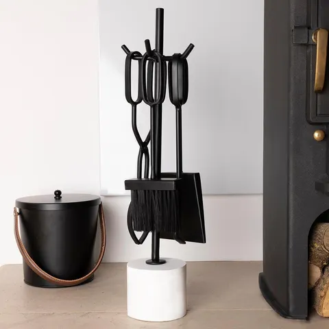 BRAND NEW BOXED BIRCH FIRESIDE COMPANION SET WITH STAND POKER SHOVEL BRUSH TONGS TOOL STAND IRON (1 BOX)