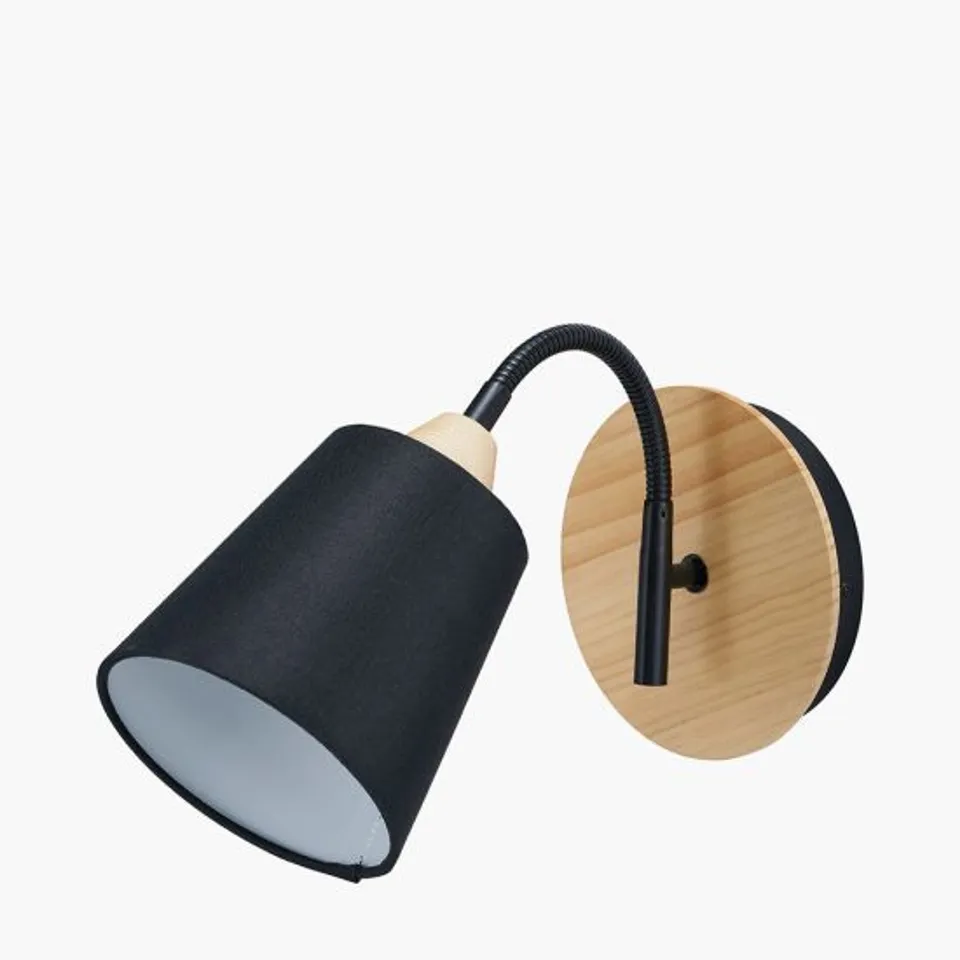BOXED JUNA BLACK METAL AND NATURAL WOOD WALL LIGHT
