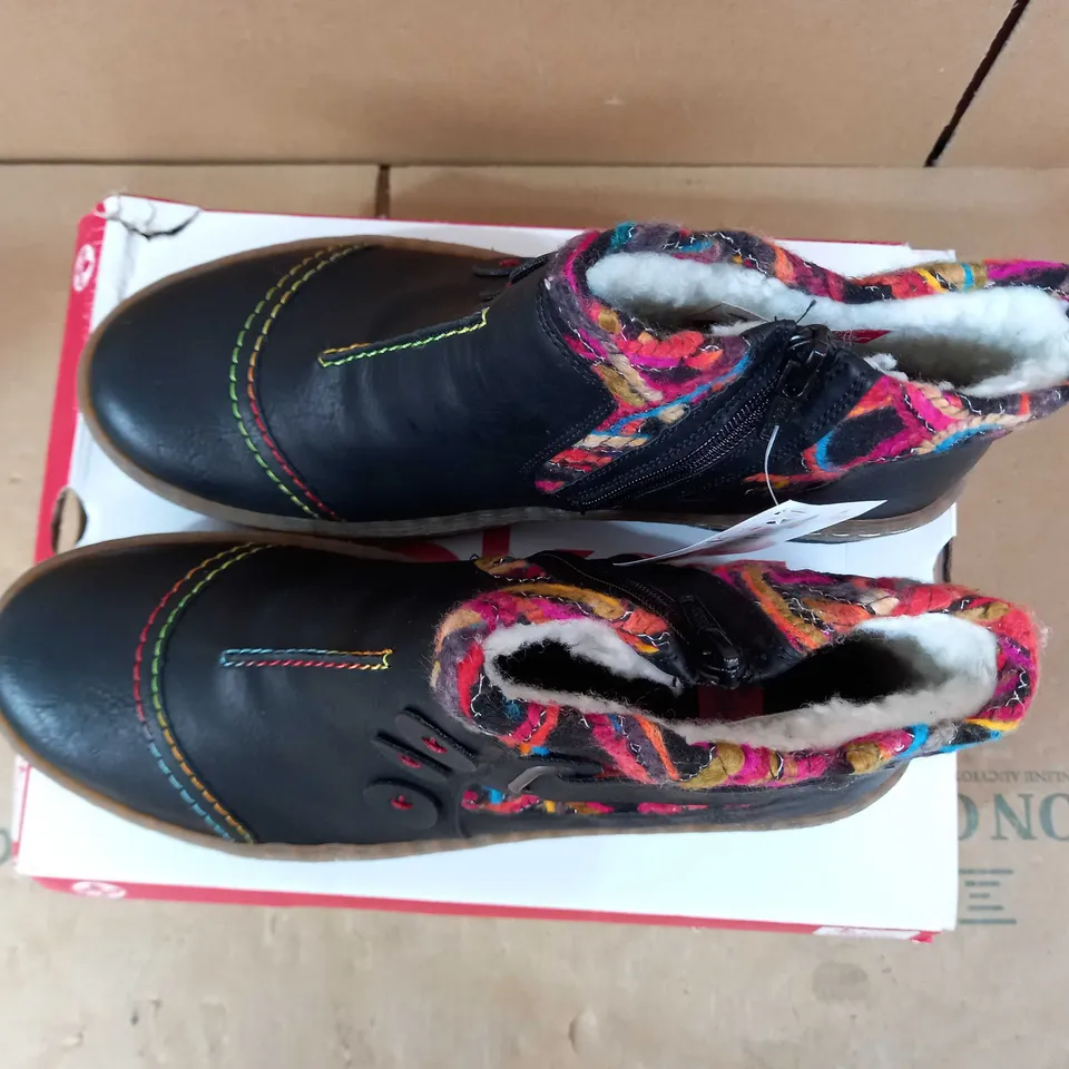 RIEKER CUFF BLACK ANKLE BOOTS - SIZE 8