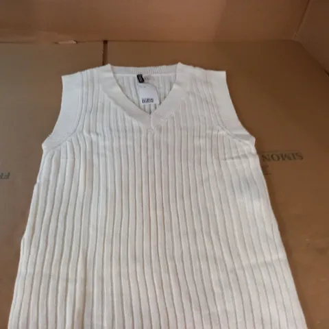 DIVIDED CREAM KNIT V-NECK VEST - EUR XS