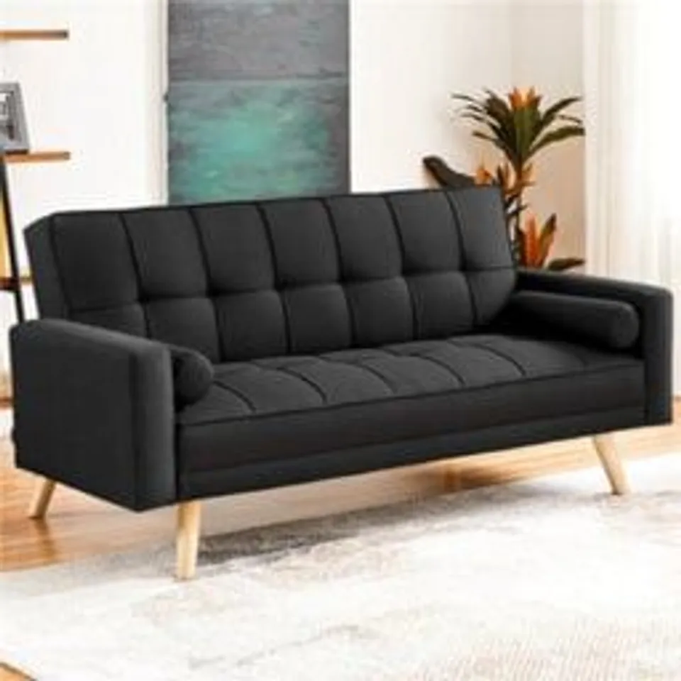 BOXED MODA FORM 185CM 3 SEATER CONVERTIBLE SETTEE SOFA BED WITH ARMREST - BLACK