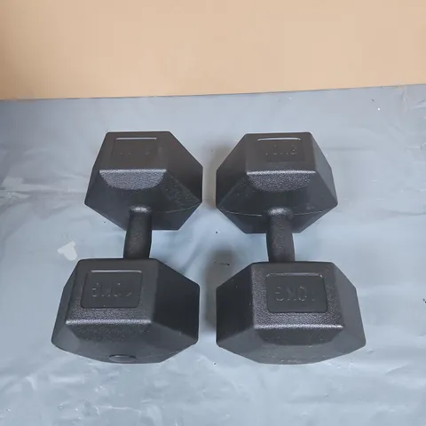 PAIR OF BLACK 10KG HEX DUMBBELLS