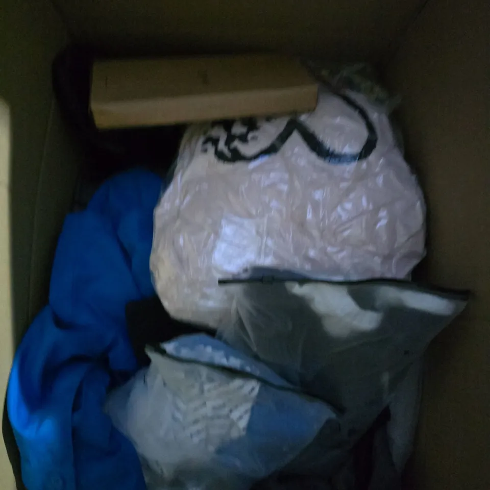 LARGE BOX OF APPROXIMATELY 25 ASSORTED CLOTHING ITEMS IN VARIOUS COLOURS, STYLES AND SIZES - COLLECTION ONLY