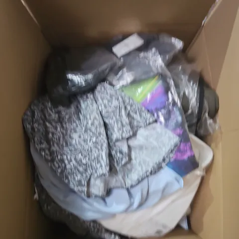 LARGE BOX OF APPROXIMATELY 25 ASSORTED CLOTHING ITEMS IN VARIOUS COLOURS, STYLES AND SIZES - COLLECTION ONLY