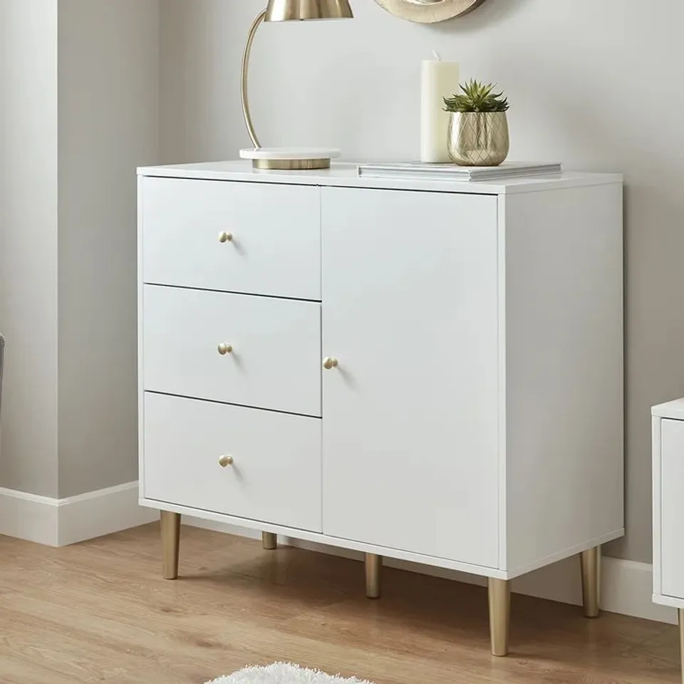 BOXED ELDERTON 90cm WIDE 3 DRAWER SIDEBOARD (2 BOXES)