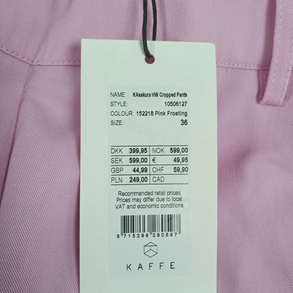 KAFFE KASAKURA HW CROPPED PANTS – PINK FROSTING, UK SIZE 36