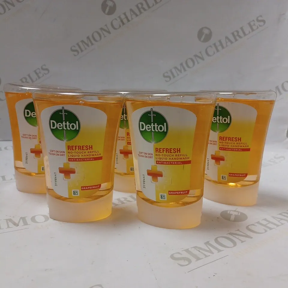 FIVE BOTTLES OF DETTOL REFRESH NO-TOUCH REFILL LIQUID HANDWASH