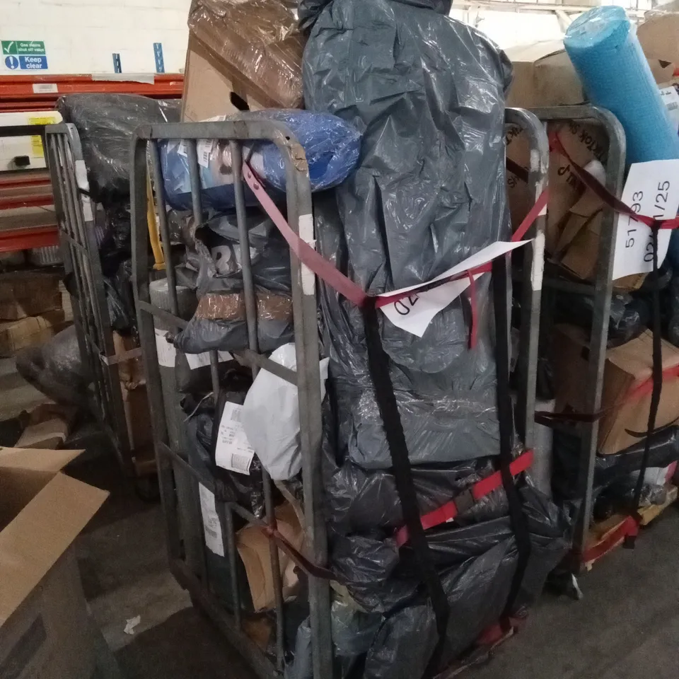 CAGE OF ASSORTED HOUSEHOLD GOODS AND PRODUCTS TO INCLUDE; YOGA MATS, EXTENSION LEAD ETC - CAGE NOT INCLUDED