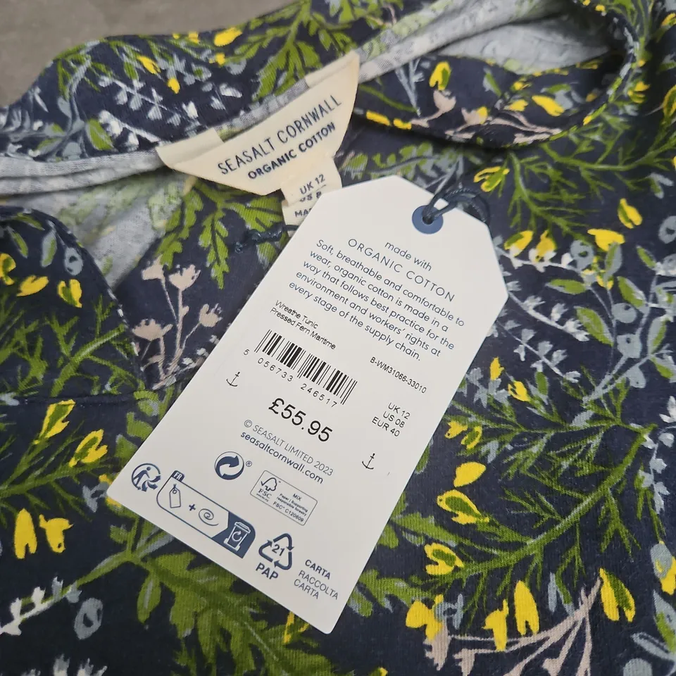 SEASALT CORNWALL WOMEN'S DRESS – ORGANIC COTTON NAVY FLORAL PRINT (UK 12)