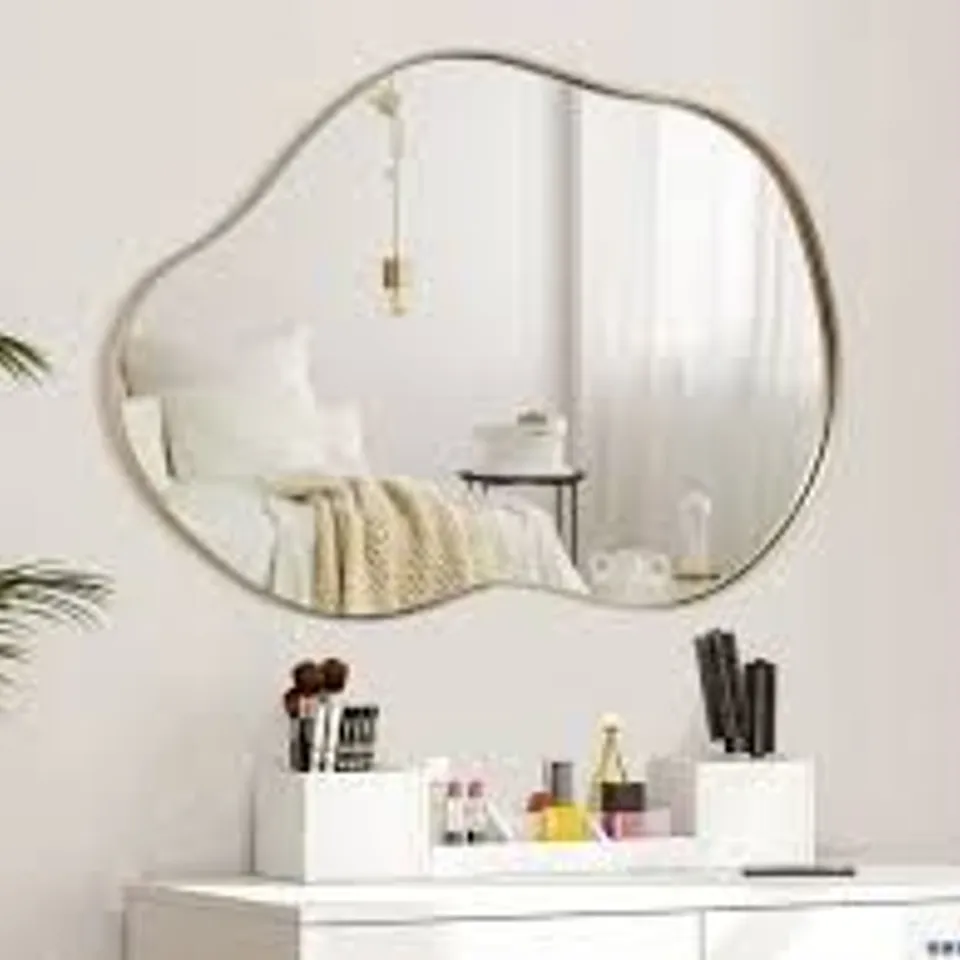 BOXED COSTWAY ASYMMETRICAL WALL MIRROR WITH PREMIUM BACK PANEL IRREGULARLY SHAPED WALL MIRROR 78 X 56.5cm - GOLD