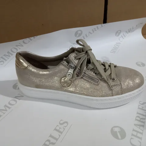BOXED PAIR OF RIEKER GOLD METALLIC TRAINERS - SIZE 6