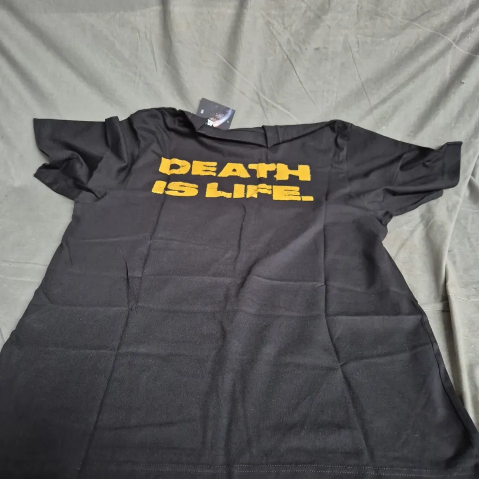 UJIE VANESSA BLACK T-SHIRT – DEATH IS LIFE PRINT – UK SIZE S
