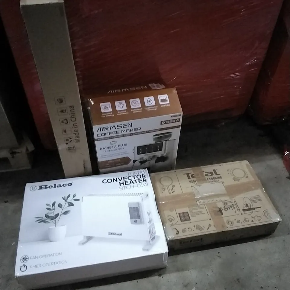 PALLET OF HOUSEHOLD ITEMS TO INCLUDE CHAIR MAT FOR CARPET, COFFEE MAKER,CONVECTOR HEATER AND OTHER ASSORTED ITEMS...