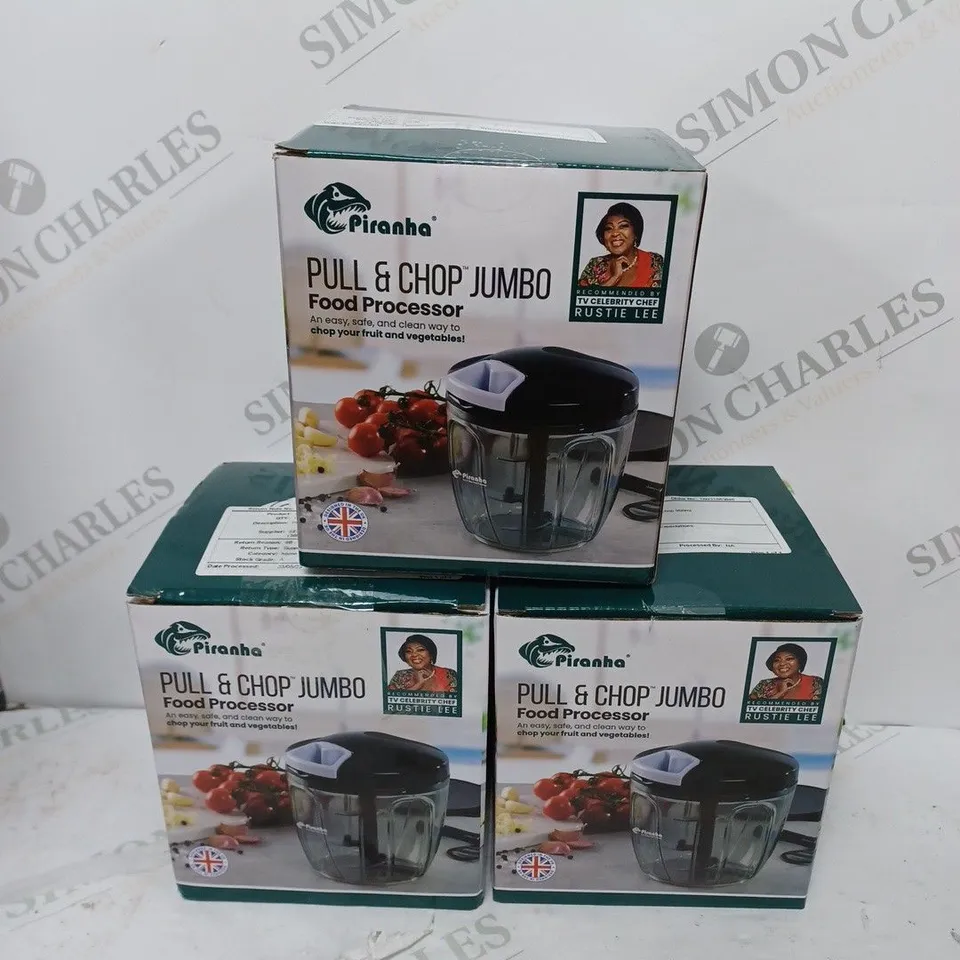 3 BOXED PIRANHA PULL AND CHOP JUMBO FOOD PROCESSORS