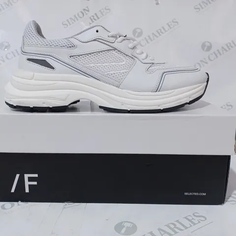 BOXED PAIR OF SELECTED / FEMME LEATHER TRAINERS IN WHITE UK SIZE 7