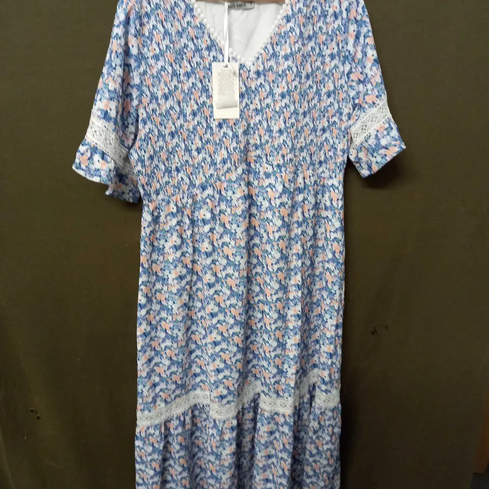 GRACE KARIN SHIRT DRESS IN FLORAL DESIGN IN WHITE - 2XL