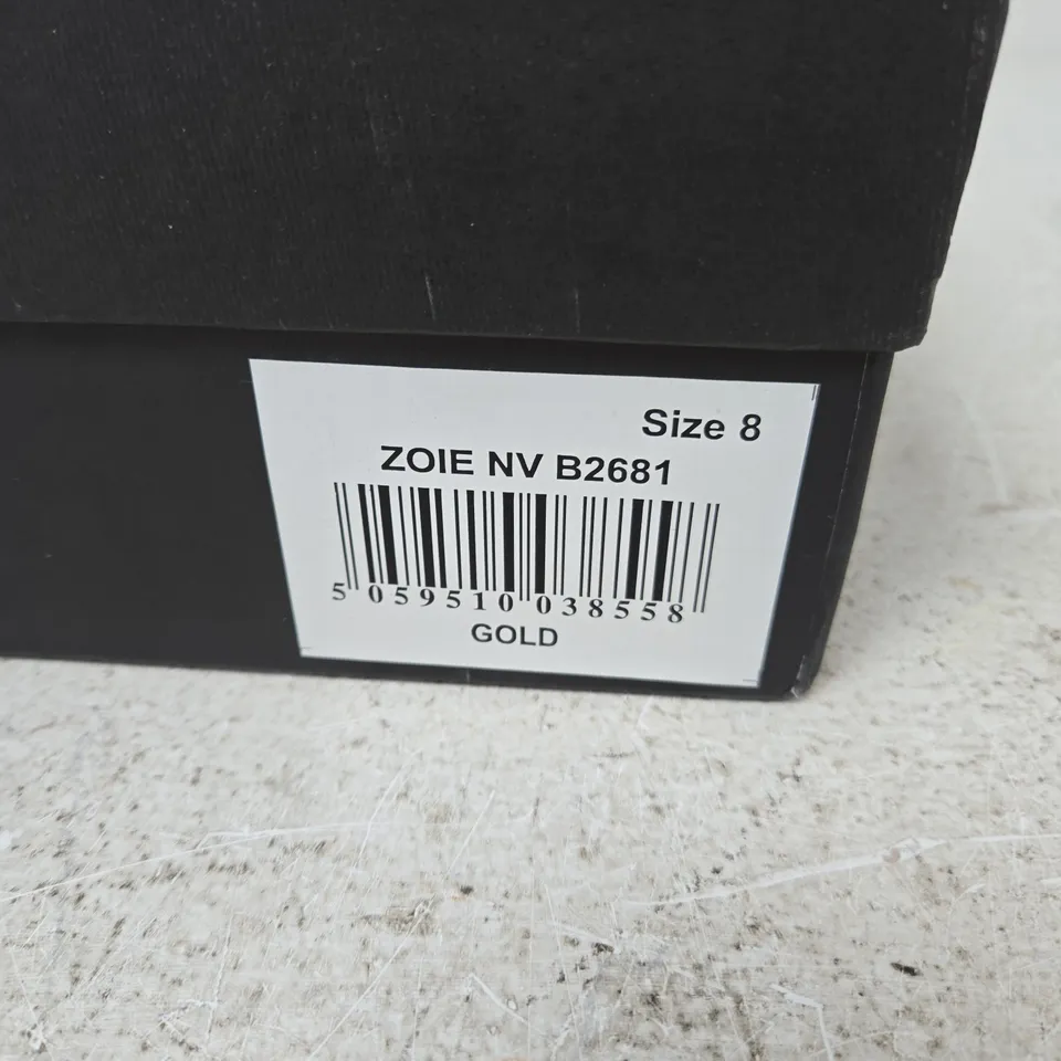 UK 8 ZOIE NV GOLD LEATHER LOAFERS – BOXED