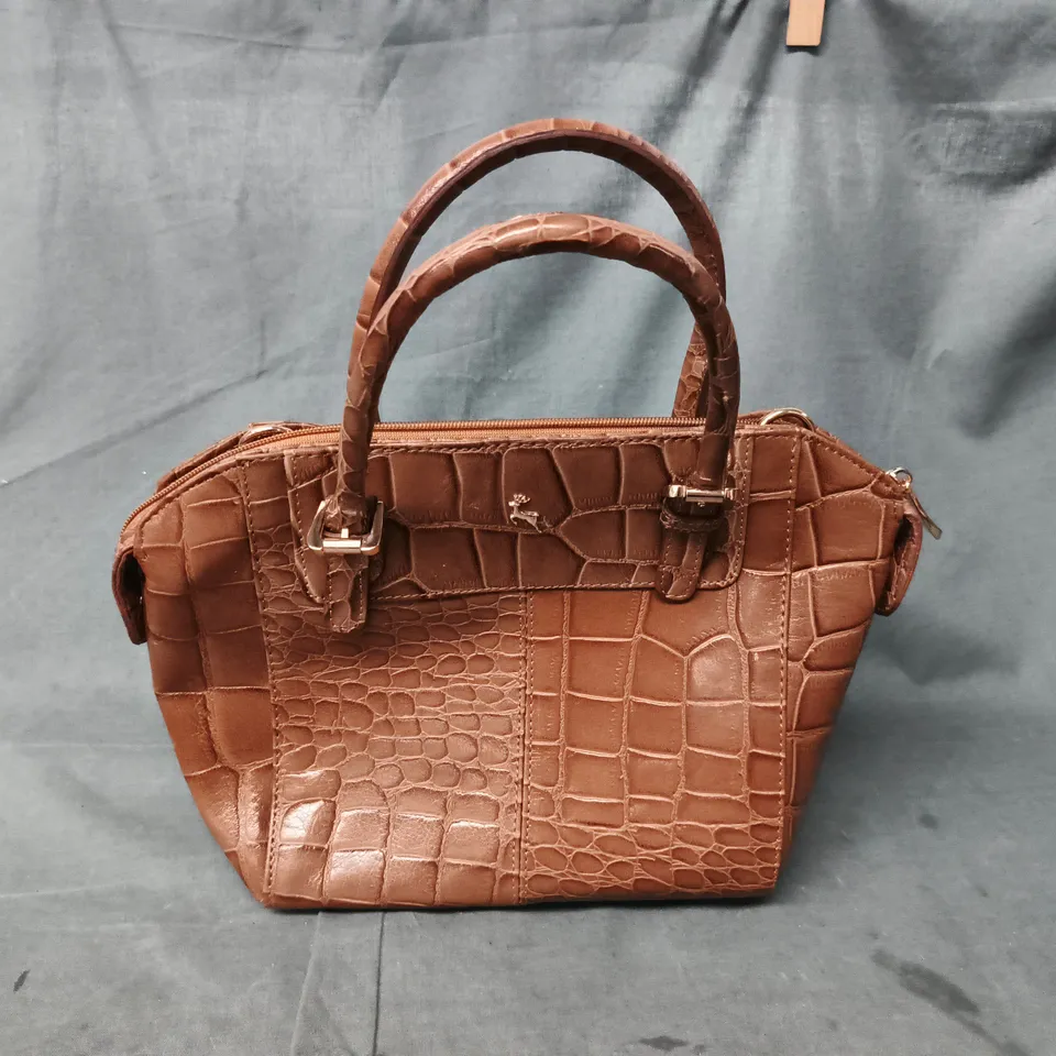 ASHWOOD LEATHER CROCODILE-EMBOSSED LEATHER HANDBAG IN BROWN