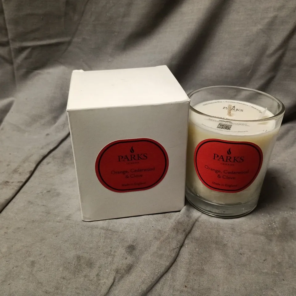PARKS ORANGE, CEDARWOOD & CLOVE CANDLE – GLASS JAR WITH BOX