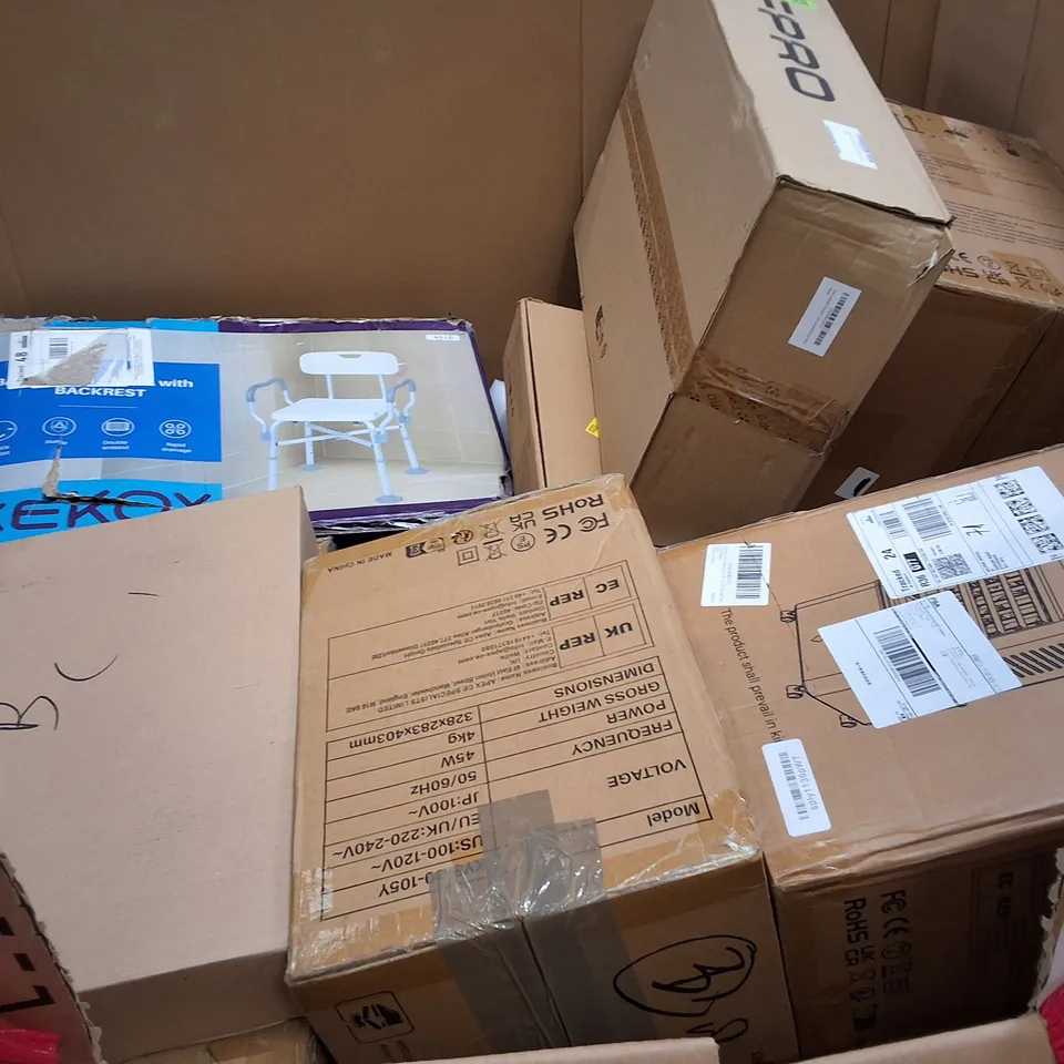 PALLET CONTAINING ASSORTED PRODUCTS INCLUDING ELECTRIC SANDER, AIR COOLER, PAPER SHREDDER & LED BATHROOM MIRROR