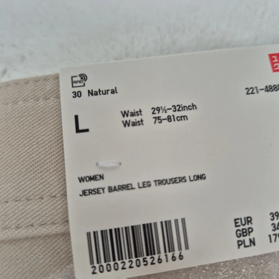 UNIQLO WOMEN'S JERSEY BARREL LEG TROUSERS LONG – SIZE L, NATURAL