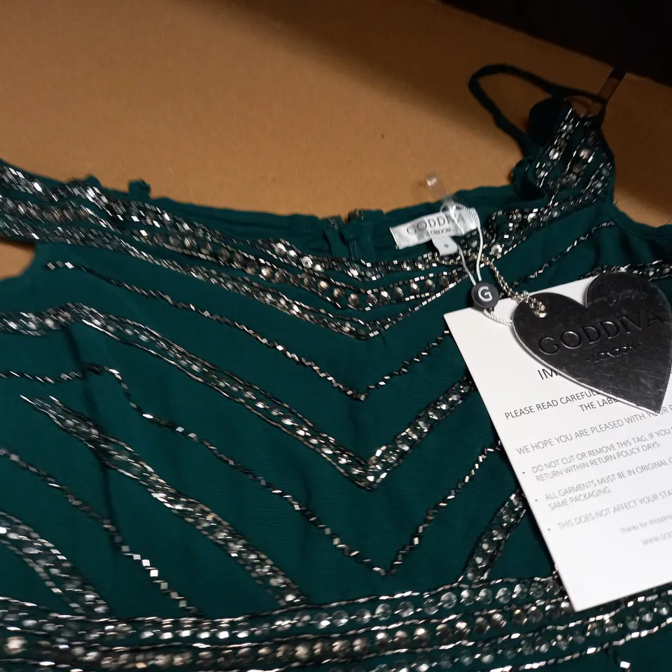 GODDIVA LONDON EMBELLISHED DRESS IN GREEN - UK 8 