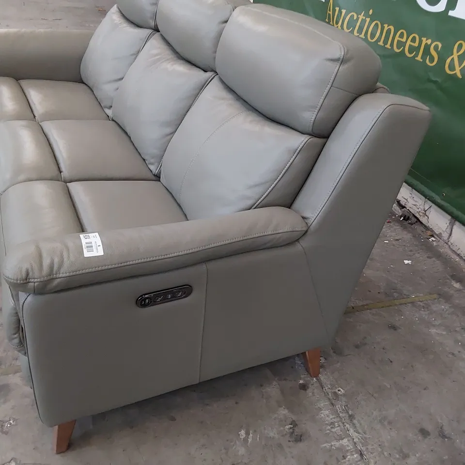 DESIGNER POWER RECLINING THREE SEATER SOFA GREY LEATHER 