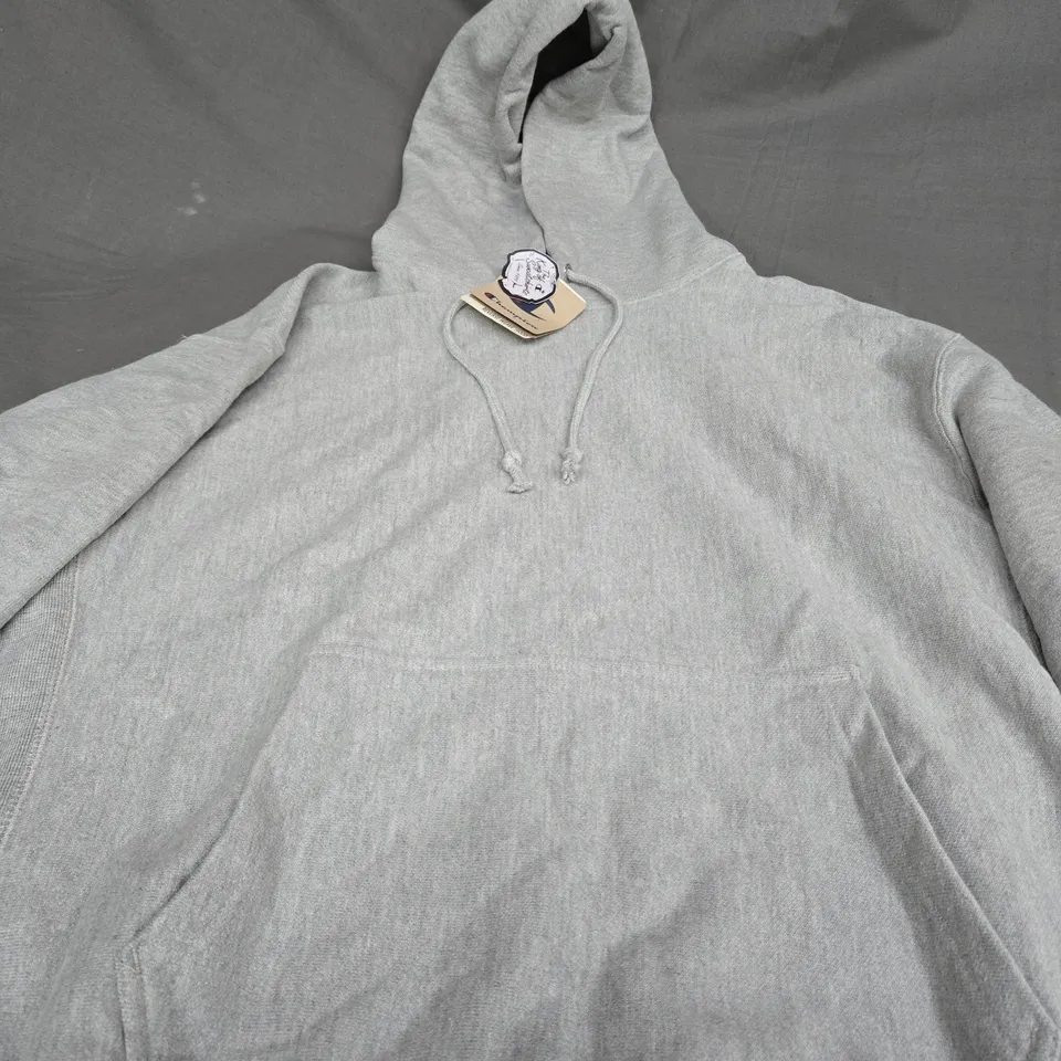 CHAMPION LIGHT GREY HEAVY WEIGHT HOODIE - LARGE