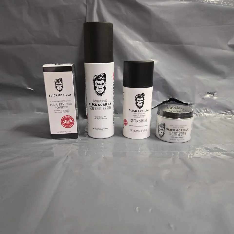 SLICK GORRILA X4 ASSORTED HAIR STYLING PRODUCTS TO INCLUDE - SEA SALT SPRAY - HAIR STYLING POWDER - CREAM STYLER - ETC