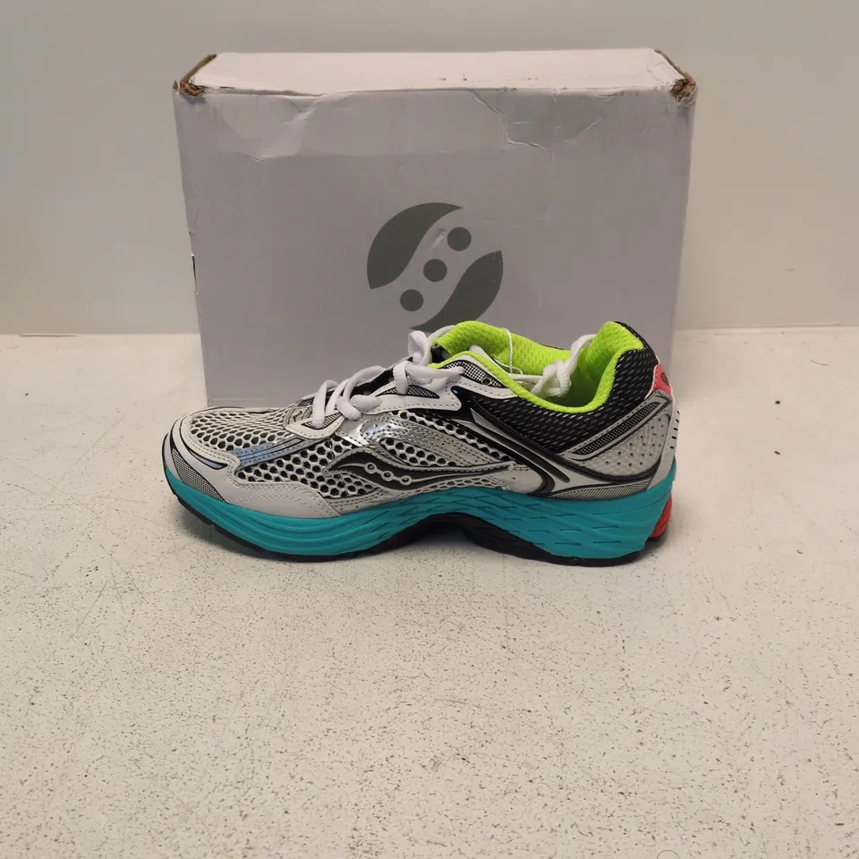 SAUCONY RUNNING SHOES – GREY MESH WITH NEON LINING (UK 7)