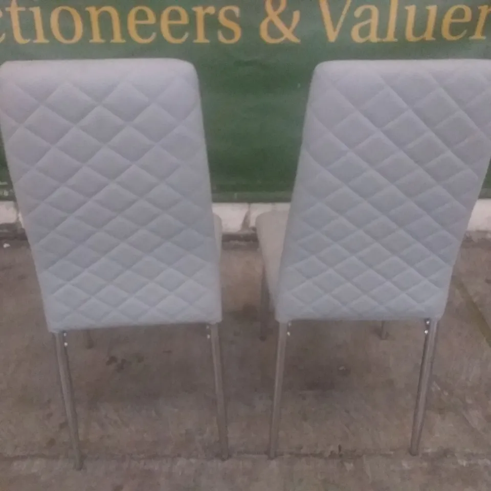 SET OF 2 LIGHT GREY LEATHER DINING CHAIRS (CHROME LEG)