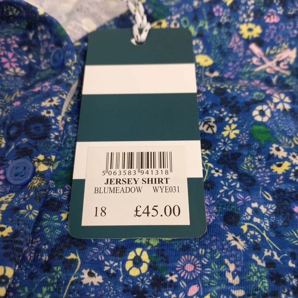 CREW CLOTHING COMPANY BLUMEADOW JERSEY SHIRT – FLORAL PRINT, UK 18 (WYE031)