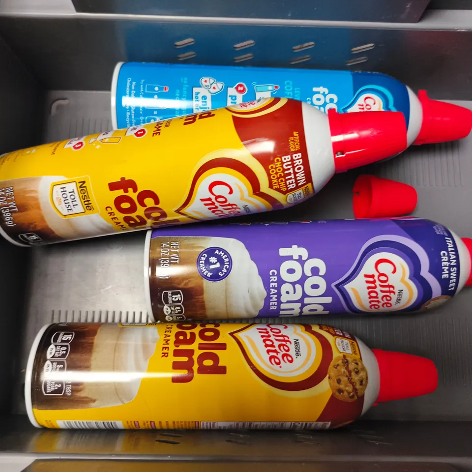 APPROXIMATELY 9 ASSORTED FOOD & DRINK ITEMS TO INCLUDE NESTLE COFFEE MATE COLD FOAM, ACTIPH WATER, BAKED BEANS, ETC - COLLECTION ONLY