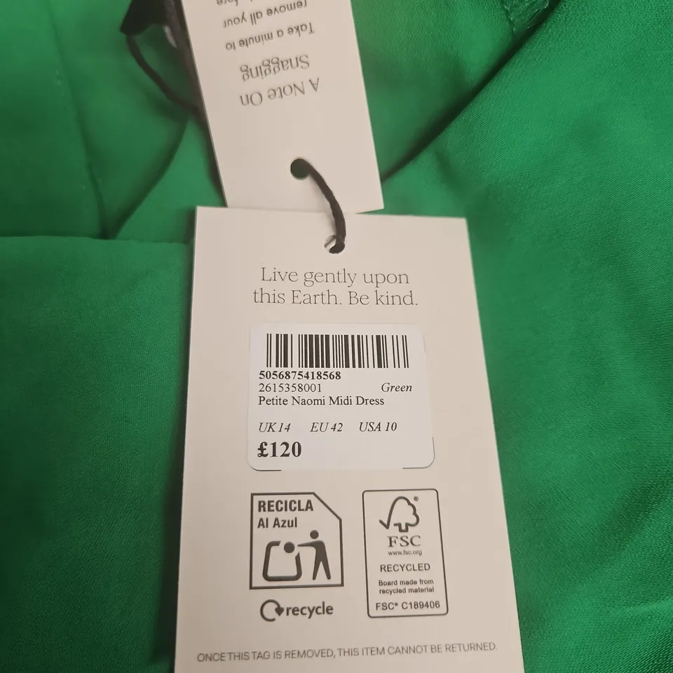 NOBODY'S CHILD PETITE NAOMI MIDI DRESS – GREEN, UK 14 (EU 42, USA 10)
