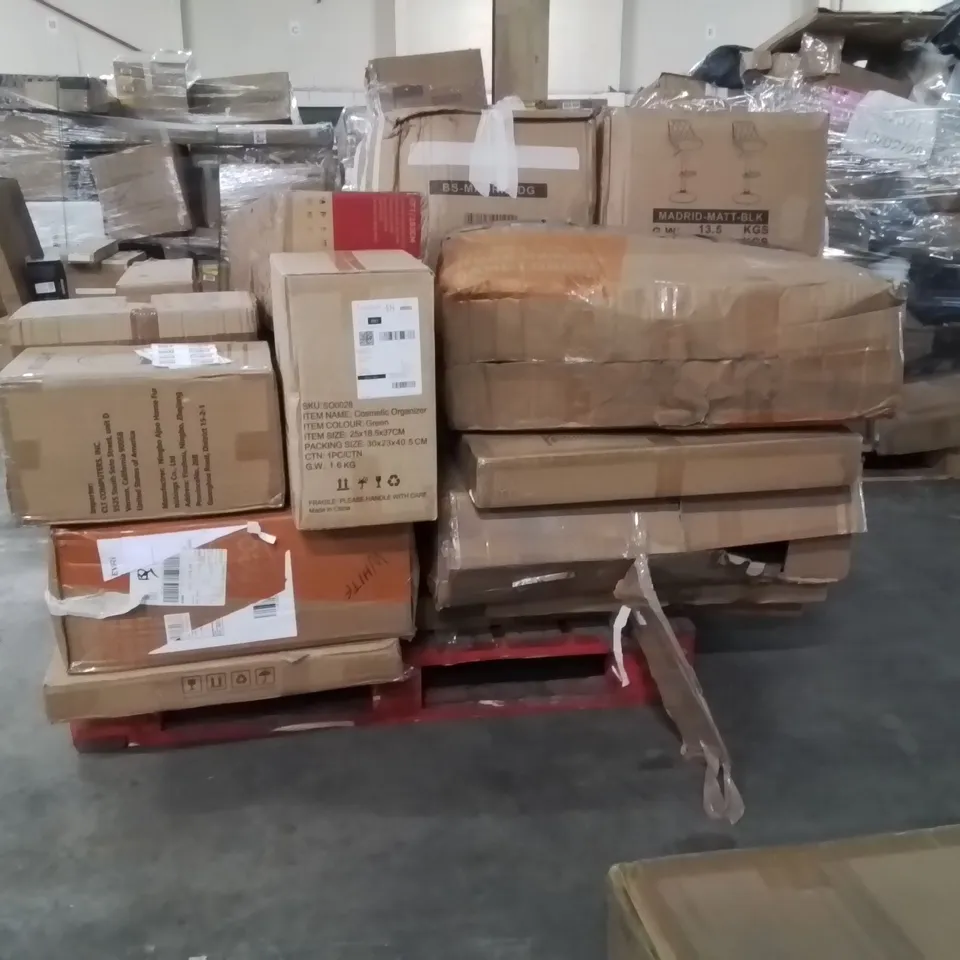 PALLET TO CONTAIN NEO PRODUCTS AND OTHER ASSORTED HOUSEHOLD GOODS TO INCLUDE;GAMING CHAIR,SWIVEL STOOLS,CHRISTMAS TREE,MIRRORS,WALKING PAD