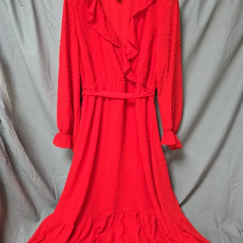 FINERY RED DRESS WITH RUFFLE FRONT – SIZE 12