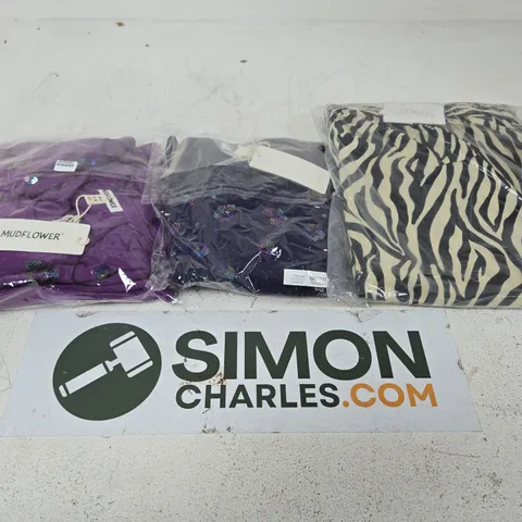 LARGE BOX OF APPROX 10 ASSORTED CLOTHING ITEMS IN VARIOUS STYLES , COLORS AND SIZES
