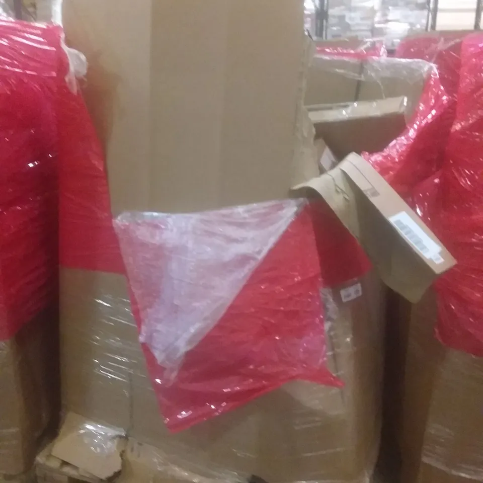 PALLET OF ASSORTED HOUSEHOLD PRODUCTS AND ITEMS, INCLUDING; TOILET SEAT, PET CRATE, LAPTOP DESK STAND, KIDS PLAY TOOLBENCH, BOXED FURNITURE ETC 