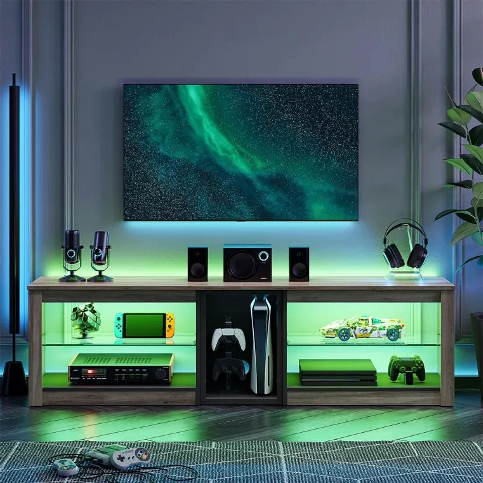 TV STAND FOR 70 INCH TV, GAMING ENTERTAINMENT CENTER FOR PS5, 