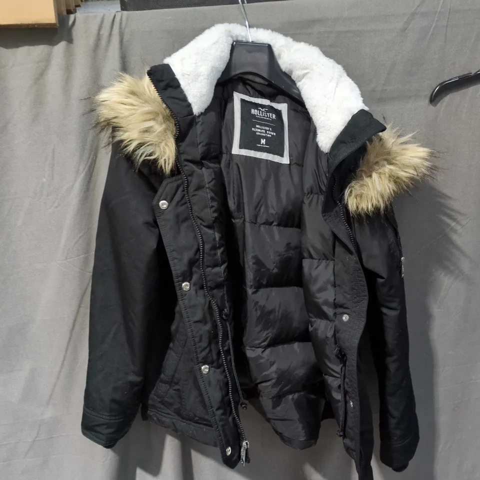 HOLLISTER ULTIMATE SNOW COLLECTION PARKA COAT - BLACK, FUR HOOD, MEN'S SIZE M