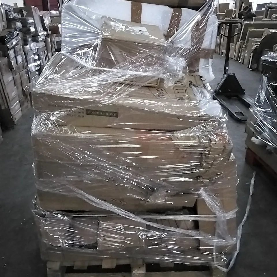 PALLET OF HOUSEHOLD ITEMS TO INCLUDE CHRISTMAS DECORATIONS, AIR FRYER AND SACK TRUCK