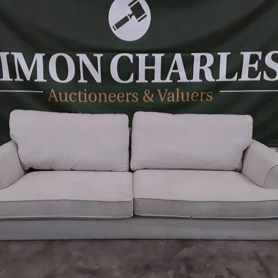 QUALITY DESIGNER 3 SEATER SOFA - LIGHT GREY FABRIC 