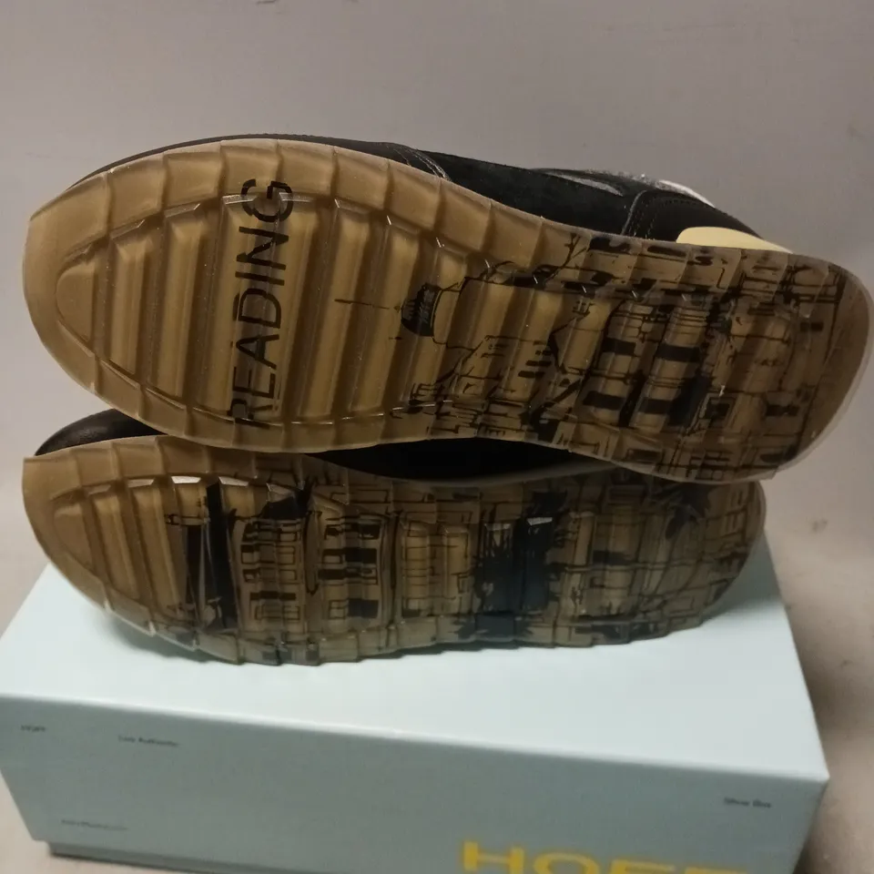 BOXED PAIR OF HOFF READING TRAINERS, BLACK/GREY - UK SIZE 5