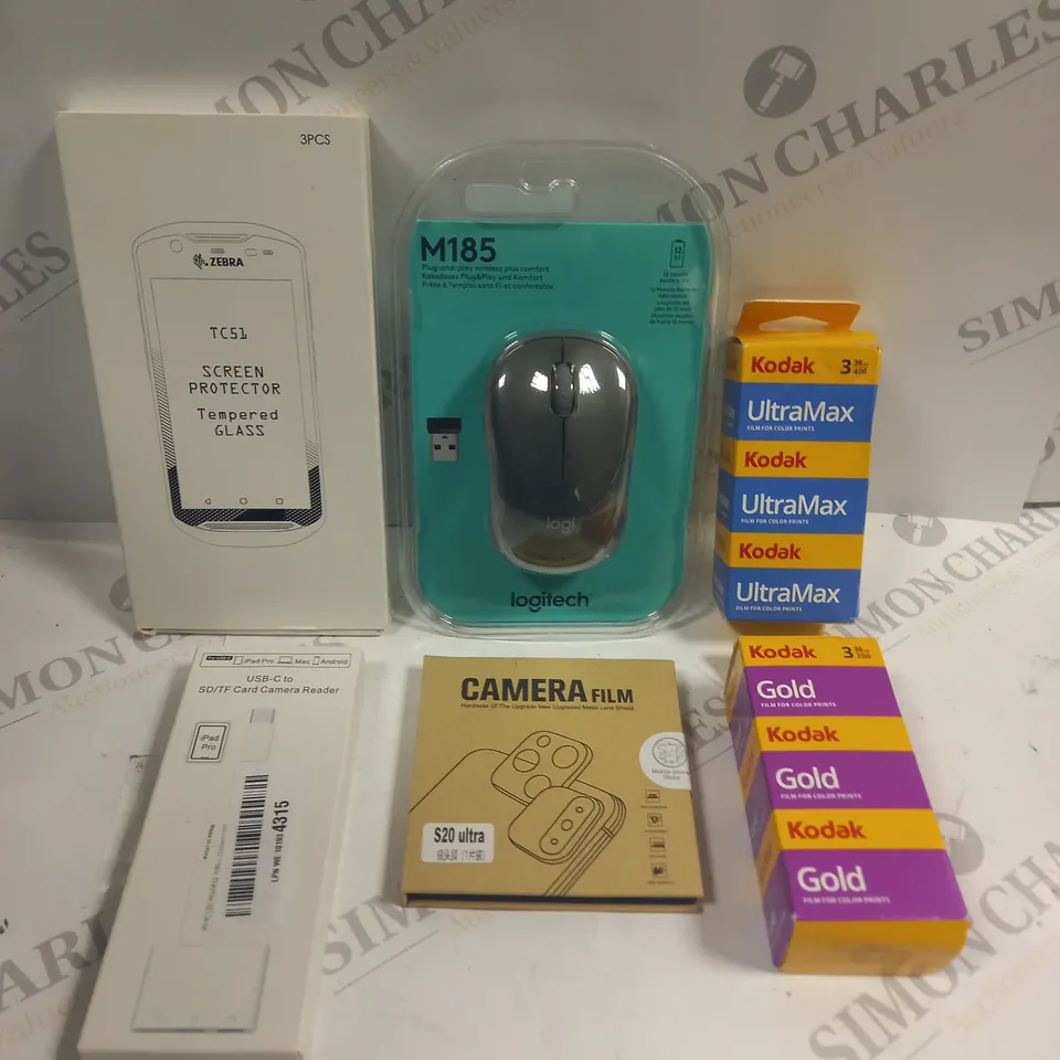 APPROXIMATELY 10 ASSORTED ELECTRICAL PRODUCTS TO INCLUDE LOGITECH WIRELESS MOUSE, SCREEN PROTECTORS, KODAK FILM ETC 