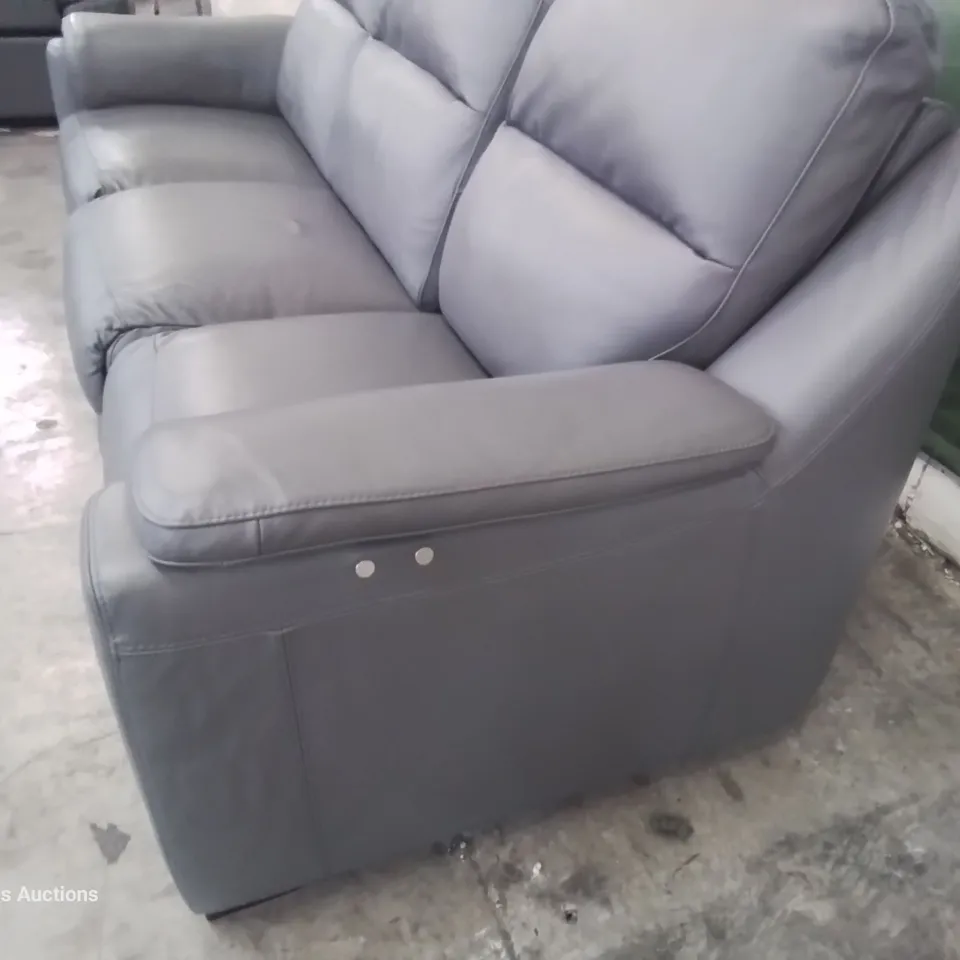 QUALITY ITALIAN DESIGNER POWER RECLINING THREE SEATER SOFA GREY LEATHER 